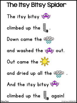 The Itsy Bitsy Spider Nursery Rhyme Activities Pocket Chart Poem Kindergarten