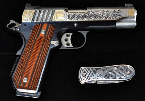 Caspian damascus 1911, hand engraved Celtic theme with 24k gold celtic knot inlays. | Gold ...