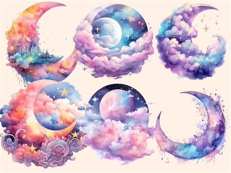 Dreamy Moons Watercolor Clipart Bundle 40 PNG Images of - Etsy