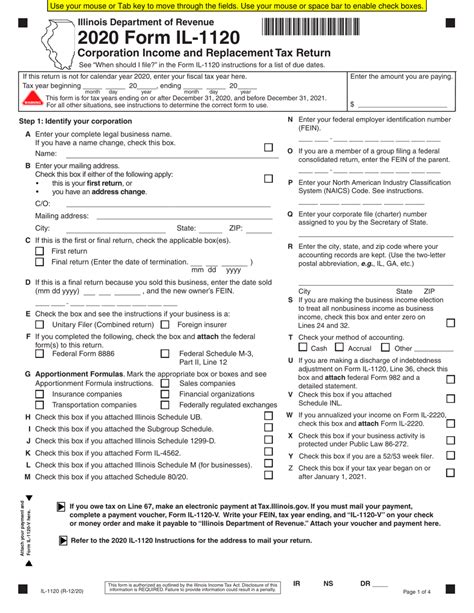 Form IL-1120 Download Fillable PDF or Fill Online Corporation Income and Replacement Tax Return ...