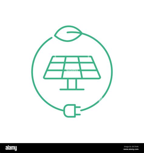 Sun energy logo. Solar panel inside circle with a leaf and a plug. Green energy concept ...