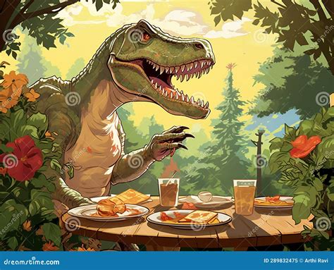 Dinosaur is having pizza stock illustration. Illustration of dinosaur ...