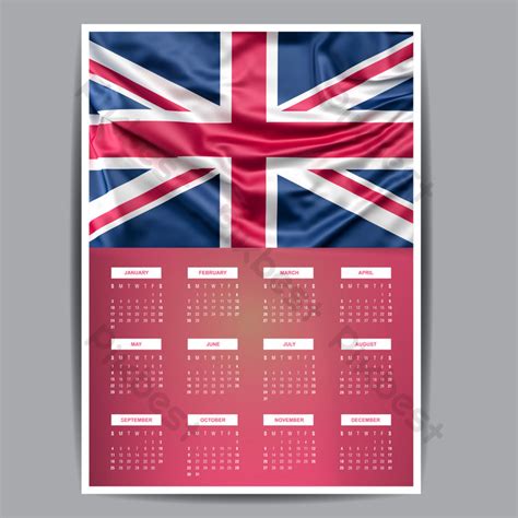 Uk Flag With Theme Calendar Week Starts Monday England | EPS Free ...