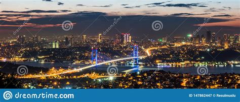 Istanbul Bosphorus Bridge at Sunset. Stock Image - Image of europe, hill: 147862447