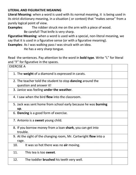 Figurative And Literal Language Worksheets | Language Worksheets