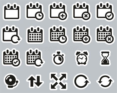 Time or Schedule Icons Black & White Sticker Set Big Stock Vector ...