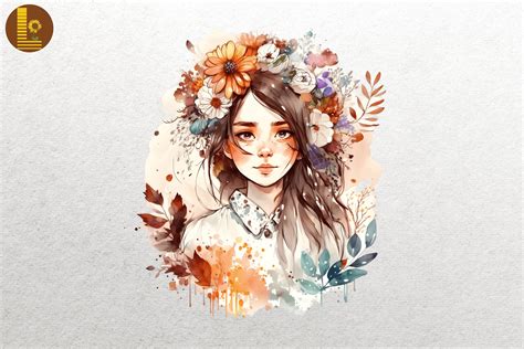 Beautiful Girl with Flowers Watercolor 8 Graphic by Lewlew · Creative Fabrica