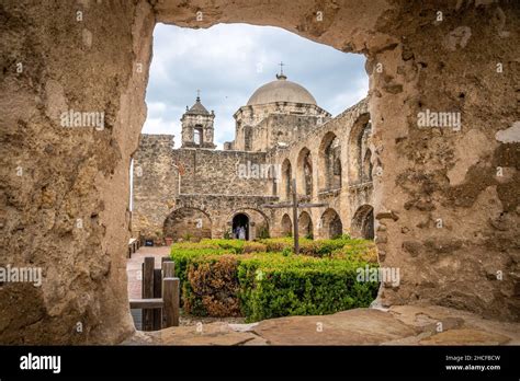 Stone architecture framing the view of Mission San Jose Stock Photo - Alamy