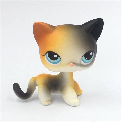 real rare short hair cat #106 orange & black standing original old pet shop lps toys kitty child ...