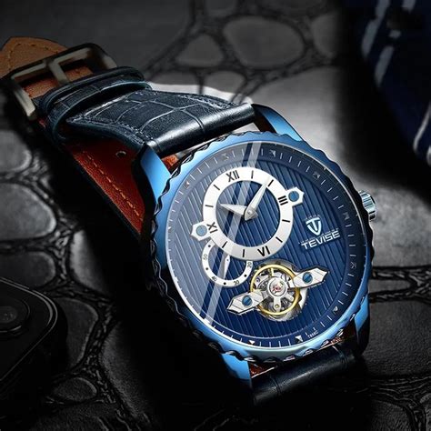 2023 Luxury Leather Automatic Mechanical Watch For Men Blue Tourbillon ...