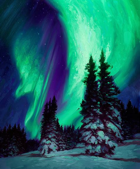 Northern Lights by Rob Rey | Contemporary landscape painting, Northern ...