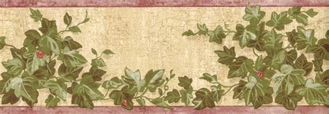 Ivy Leaf Wallpaper Border, Green Ivy Leaf Vine Trail Ladybug on Wooden ...