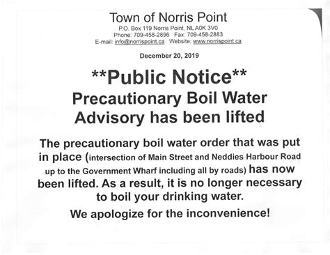 Precautionary Boil Advisory Lifted - Norris Point