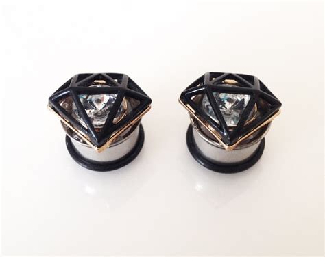 2g 0g 00g 7/16 1/2 / Diamond Plugs Gauges Stretchers Earrings ...