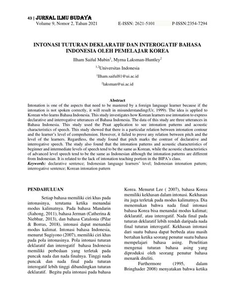 (PDF) INTONASI TUTURAN DEKLARATIF DAN INTEROGATIF BAHASA INDONESIA OLEH PEMELAJAR KOREA