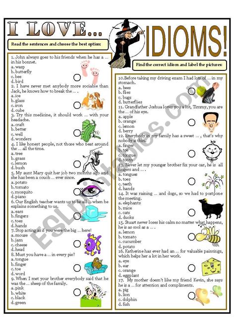 I love ...IDIOMS - ESL worksheet by domnitza