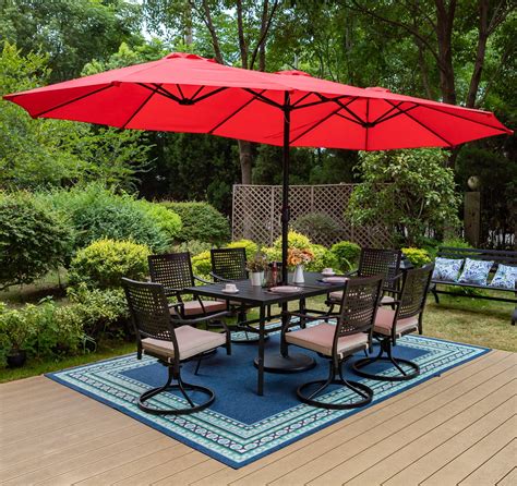 MF Studio 15ft Double-Sided Patio Umbrella with Base Large Outdoor Table Umbrella, Red - Walmart.com