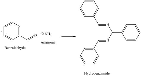 Benzaldehyde reacts with ammonia to form:benzaldehyde ammoniahydrobenzamideurotropineammonium ...