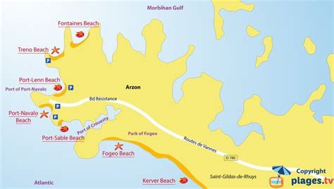 Map of Arzon beaches in Brittany - France France Information, Seasons Restaurant, Beach Cars ...