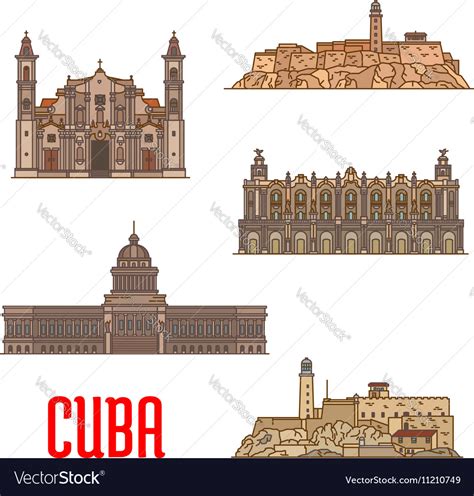 Landmarks and sightseeings of Cuba Royalty Free Vector Image