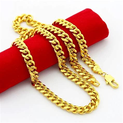 pure gold color men's chain necklace jewelry,24k Gold GP 6mm wide cable chain necklace for men ...