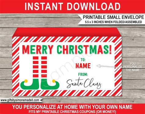 Printable Christmas Envelope Template - Elf Gift Last Minute ...