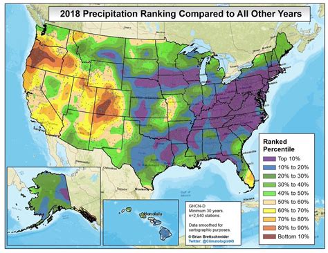 Map : United States 2018 precipitation ranked compared to all other ...