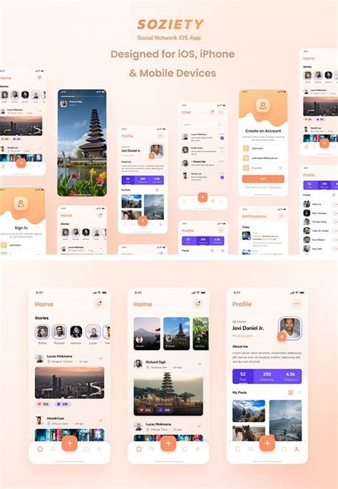 Soziety - Social Network iOS App Design PSD Template - Download New Themes