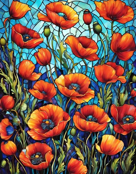 Flowers Poppies Mosaic Art Free Stock Photo - Public Domain Pictures