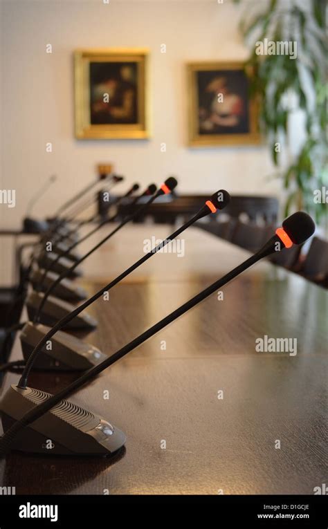 Microphone in a conference room Stock Photo - Alamy