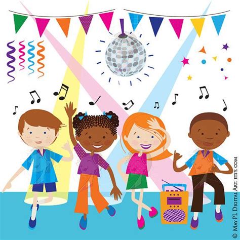 Dance Clipart Disco Kids Party Children Boy Girl Dancing Cute Vector COMMERCIAL USE Graphics ...