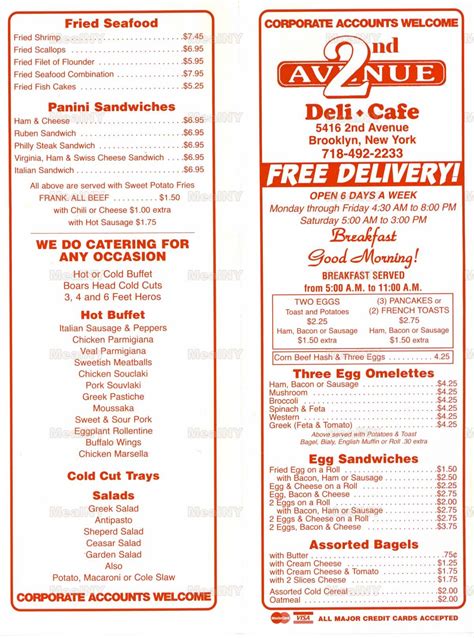 Scan of the Menu for "2nd Avenue Deli" | Philly steak sandwich, Deli ...