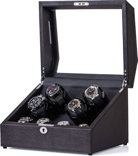 Watch Winder Box for Rolex, 4 Winding Spaces and 4 Storages, in Wood Shell and Black Coffee ...