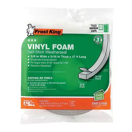 Frost King Vinyl Foam Weather-strip Tape, Grey, 3/16 in. T x 3/8 in. W ...