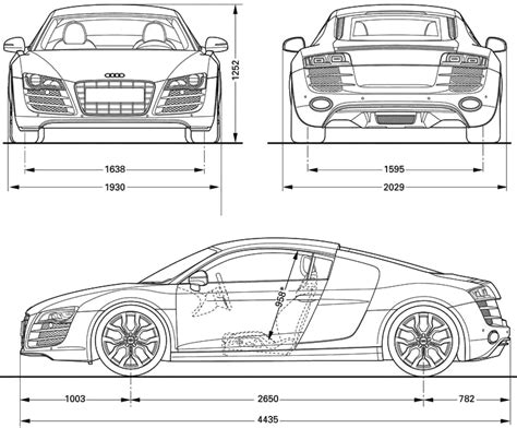 2007 Audi R8 V10 Coupe blueprints free - Outlines