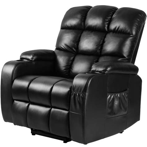 DWVO Power Lift Recliner Massage Chair Heating Oversize Seat with Cup Holders Pockets Black ...