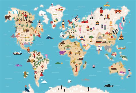 World map, World map puzzle, Illustrated map