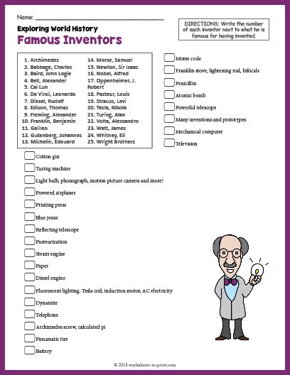 Famous Inventors History Worksheet