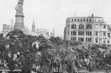 A pile of bodies awaits cremation after the bombing of Dresden, 1945 - Rare Historical Photos