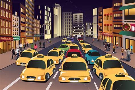 Busy City in the Evening | City cartoon, Busy city, City illustration