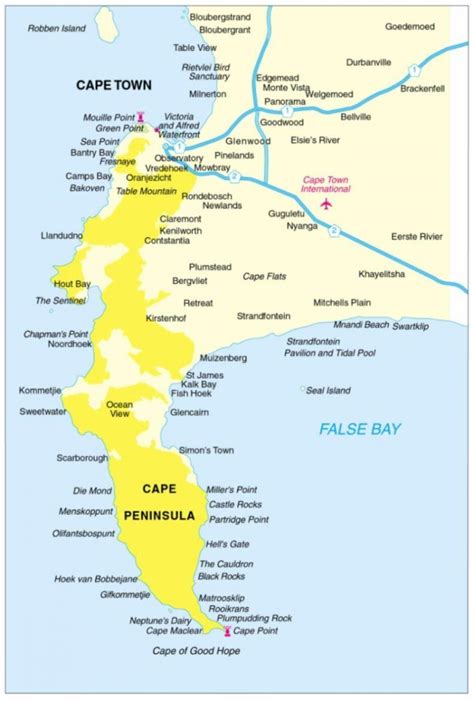 Cape peninsula map - Cape Town peninsula map (Western Cape - South Africa)