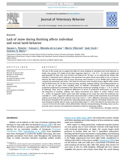 (PDF) Lack of straw during finishing affects individual and social lamb ...