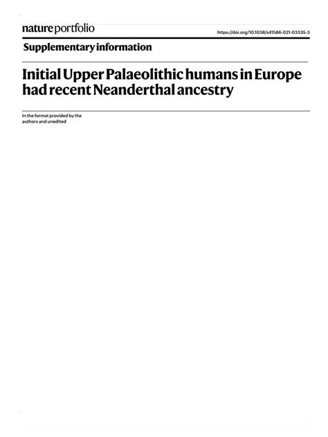 Initial Upper Palaeolithic Humans in Europe Had Recent Neanderthal Ancestry - DocsLib