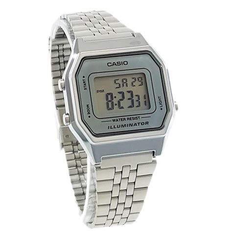 Casio Ladies Mid-Size Silver Tone Digital Retro Watch LA-680WA-7DF