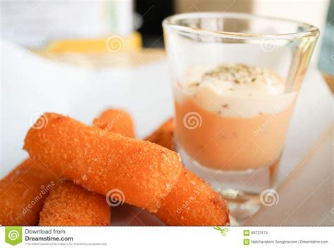 Fried Mozzarella Cheese Sticks with Dipping Sauce Stock Photo - Image ...