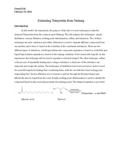 UGA ochem 2211L Lab 2 Extracting Trimyristin from Nutmeg - February 14, 2022 Extracting ...