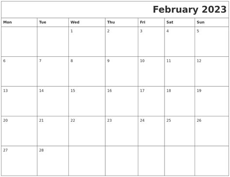 February 2023 Printable Calender