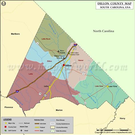 Dillon County Map, South Carolina