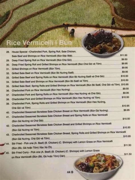 Menu at Nho Saigon restaurant, Calgary