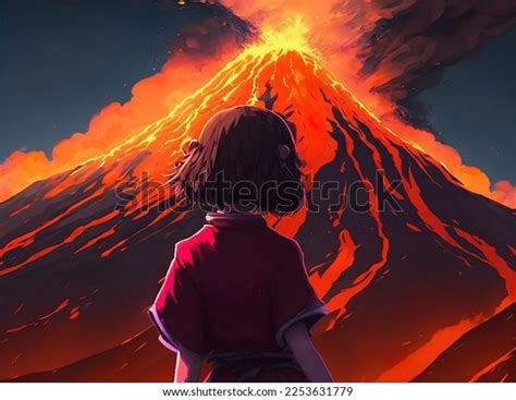 Alone Anime Girl Watching Lava Mountain Stock Illustration 2253631779 ...